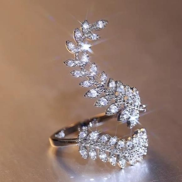 Jewelry - 925 SILVER DIAMOND GRACEFUL LEAVES ADJUSTABLE RING, BEAUTIFUL RING, SHINY RING